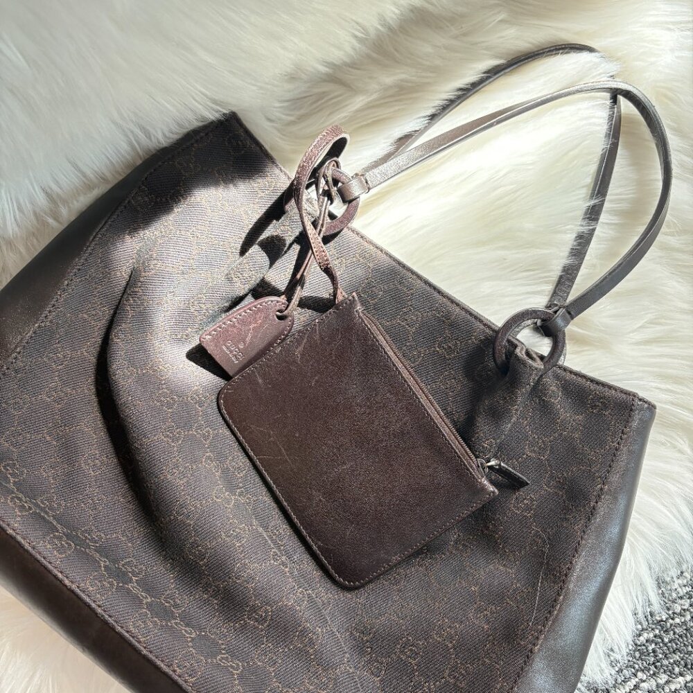 Gucci Monogram Tote Bag Dark Brown